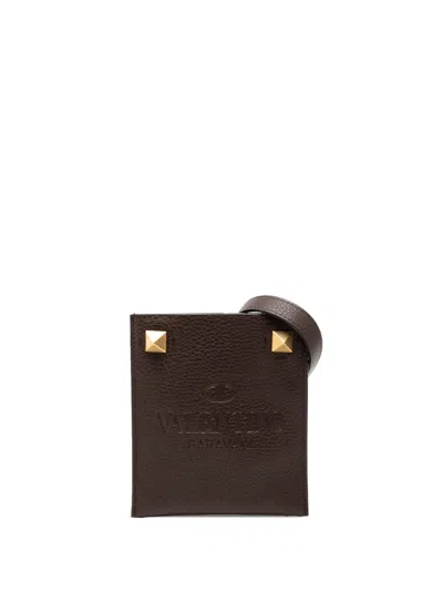 Pre-owned Valentino Garavani 2018-2026 Mini Grained Calfskin Rockstud Identity Crossbody Bag In Brown