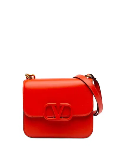 Pre-owned Valentino Garavani 2018-2026 Mini Smooth Calfskin Vsling Crossbody Bag In Orange
