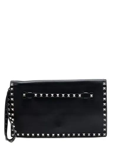 Pre-owned Valentino Garavani 2018-2026 Nappa Rockstud Wristlet Clutch Bag In Black