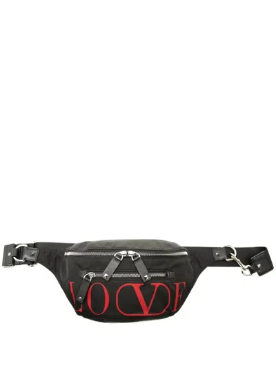 Pre-owned Valentino Garavani 2018-2026 Nylon Love Rockstud Belt Bag In Black