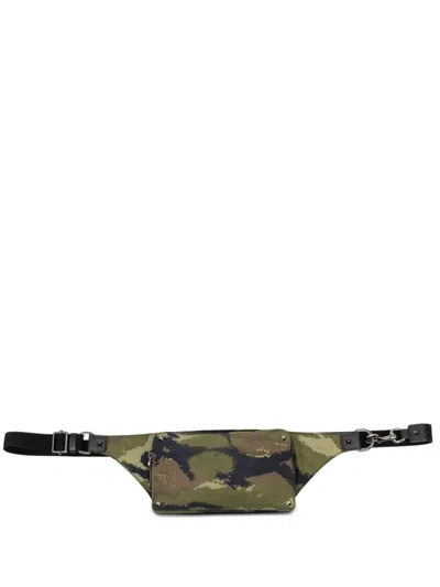 Pre-owned Valentino Garavani 2018-2026 Nylon Rockstud Camouflage Belt Bag In Green