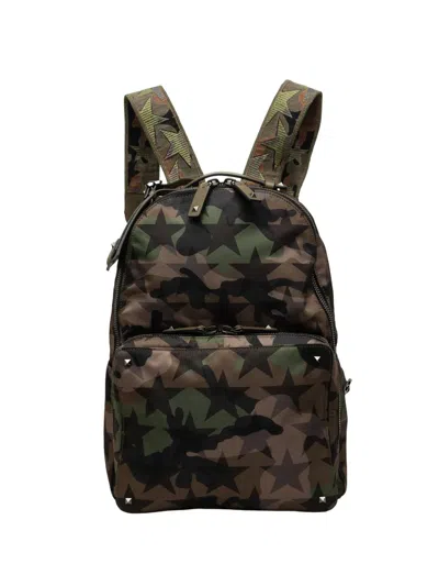 Pre-owned Valentino Garavani 2018-2026 Nylon Rockstud Camouflage Stars Backpack In Brown