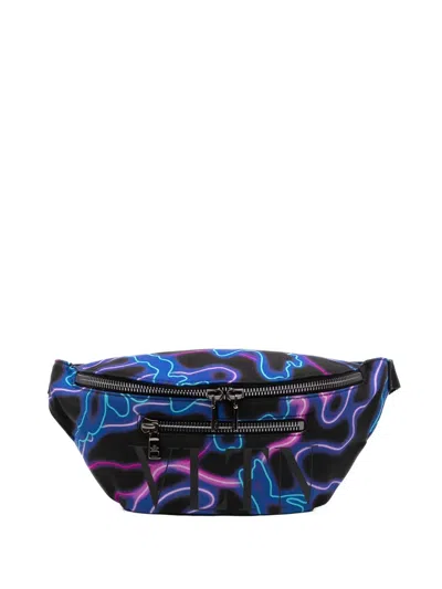 Pre-owned Valentino Garavani 2018-2026 Nylon Vltn Neon Camouflage Print Belt Bag In Black