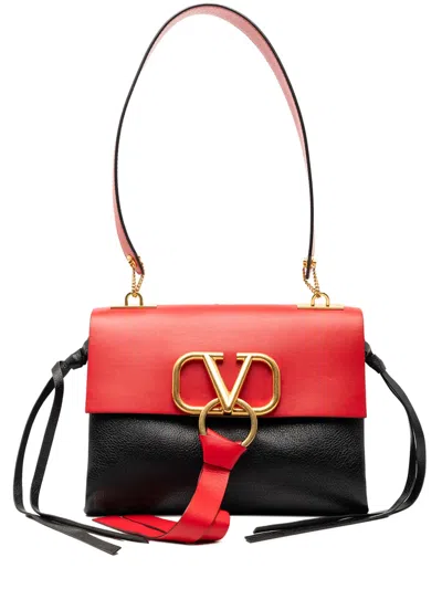 Pre-owned Valentino Garavani 2018-2026 Small Colorblock Calfskin Vring Shoulder Bag In Red