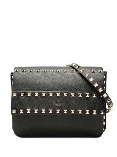 Pre-owned Valentino Garavani 2018-2026 Small Grained Calfskin Rockstud Crossbody Bag In Black
