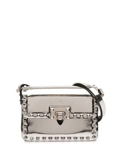 Pre-owned Valentino Garavani 2018-2026 Small Mirror Calfskin Rockstud23 Shoulder Bag In Silver
