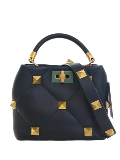 Pre-owned Valentino Garavani 2018-2026 Small Nappa Roman Stud The Handle Bag Satchel In Blue
