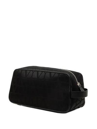 Pre-owned Valentino Garavani 2018-2026 Toile Iconographe Wash Bag Clutch Bag In Black