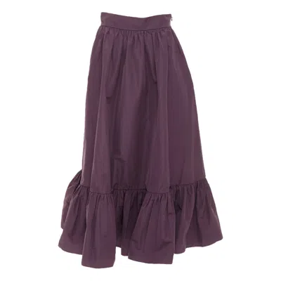 Pre-owned Valentino 2019 Dark Purple Drop Frill Cotton Blend Gathered Midi Skirt It40 S