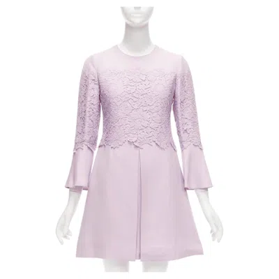 Pre-owned Valentino 2019 Pastel Pink Wool Silk Crepe Lace Box Pleat A-line Dress It38 Xs