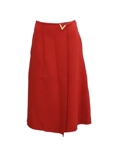 Pre-owned Valentino 2019 V-logo Midi Skirt In Red