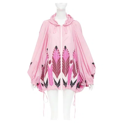 Pre-owned Valentino 2020 Print Pink Abstract Floral Nylon Ruched Cocoon Parka Coat It40 S