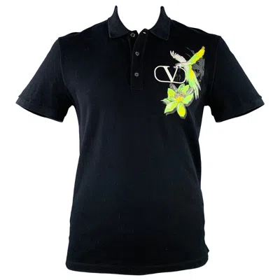 Pre-owned Valentino 2020 Size L Black Green Yellow Parrot Graphic Cotton Buttoned Polo