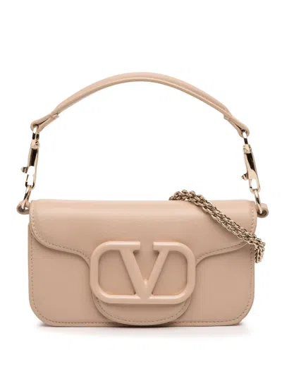 Pre-owned Valentino Garavani 2020-2026 Small Calfskin Vlogo Loco Satchel In Brown