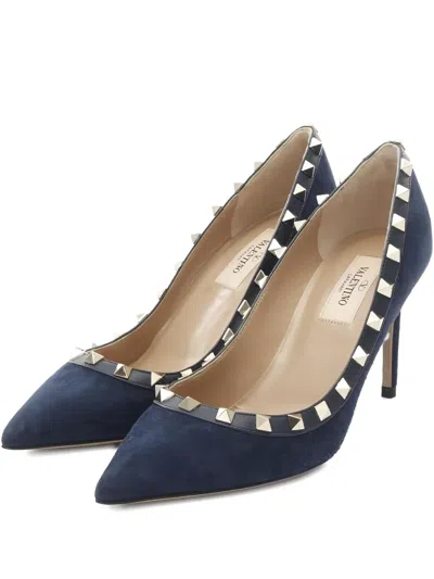 Pre-owned Valentino Garavani 2020s 80mm Suede Pumps In Blue