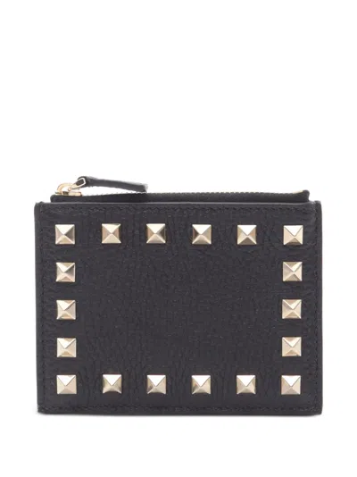 Pre-owned Valentino Garavani 2020s Rockstud Card Case Coin Purse In Black