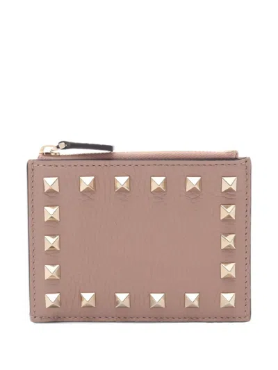 Pre-owned Valentino Garavani 2020s Rockstud Card Case In Neutrals