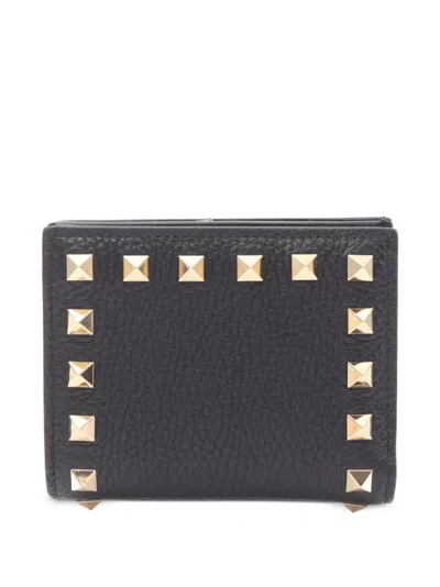 Pre-owned Valentino Garavani 2020s Rockstud Leather Wallet In Black