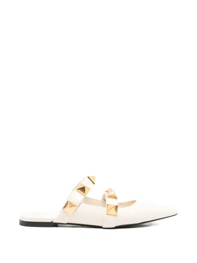 Pre-owned Valentino Garavani 2020s Roman Stud Mules In Neutral