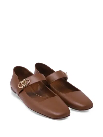 Pre-owned Valentino Garavani 2020s Vlogo Locker Ballet Flats In Brown