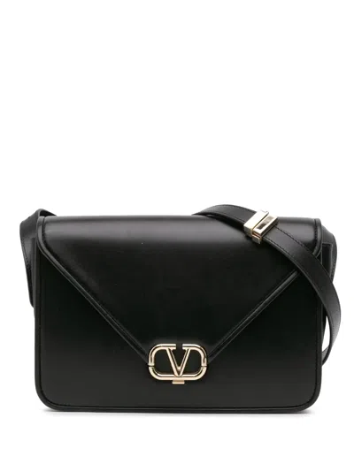 Pre-owned Valentino Garavani 2021-2024 Small Leather Letter Crossbody Bag In Black