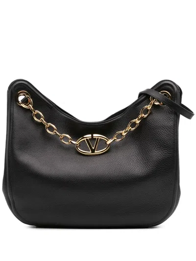 Pre-owned Valentino Garavani 2021-2025 Leather Vlogo Gate Shoulder Bag In Black