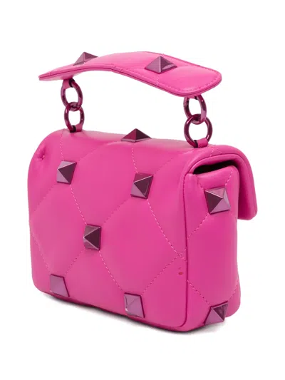 Pre-owned Valentino Garavani 2021-2025 Small Nappa Lacquer Monochrome Roman Stud Satchel In Pink