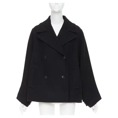 Pre-owned Valentino 2021 Black Wool Blend Boxy V Logo Double Breasted Coat It40 S