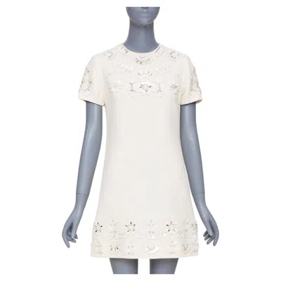 Pre-owned Valentino 2021 Bridal San Gallo Floral Crystal Wool Dress It40 S Meghan Markle In Gray