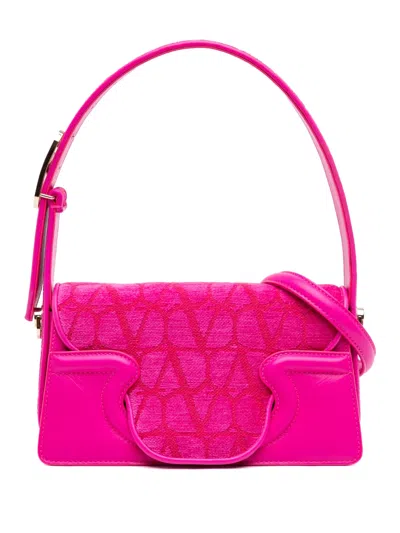Pre-owned Valentino Garavani 2021-2026 La Petit Leather Trimmed Toile Deuxieme Iconographe Satchel In Pink