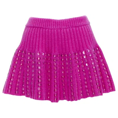 Pre-owned Valentino 2022 Runway Pp Pink Rhinestone Embellished Knitted Mini Flared Skirt