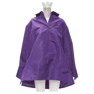 Pre-owned Valentino 2022 Runway Purple Silk Taffeta 3d Cut Oversized Tunic Shirt It38 Xs