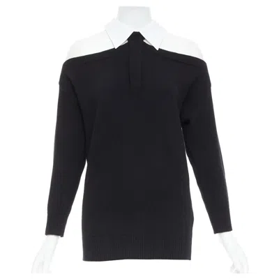 Pre-owned Valentino 2023 Black 100% Virgin Wool Collar Cold Shoulder Sweater Xs