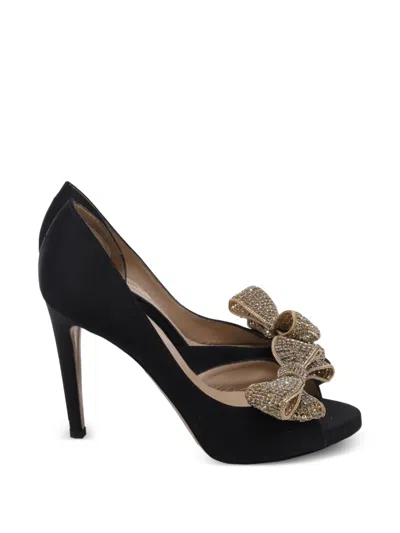 Pre-owned Valentino Garavani 2023 D'orsay Bow Peep-toe Pumps In Black