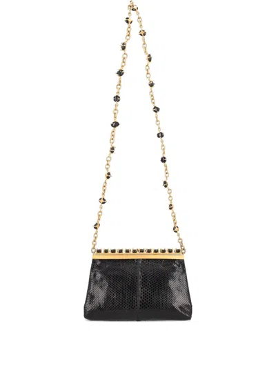 Pre-owned Valentino Garavani 2023 Python Jewel Clutch Bag In Black