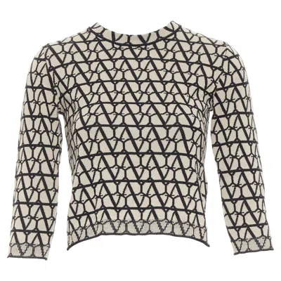 Pre-owned Valentino 2023 Toile Iconographe Beige Black 100% Wool Crop Sweater Top S