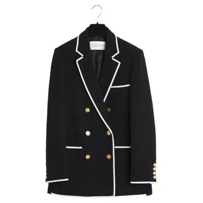 Pre-owned Valentino 2023 Veste Oversize Fr38 Black Wool Ecru Piping Jacket Blazer Uk10 Us8