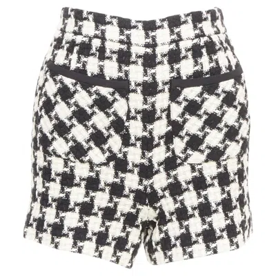 Pre-owned Valentino 2024 Black White Houndstooth Tweed Slash Pocket Shorts It 36 Xxs
