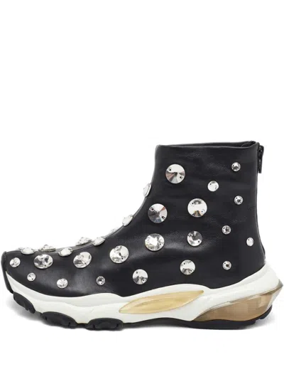 Pre-owned Valentino Garavani 2024 Crystal-embellished Sneakers In Black