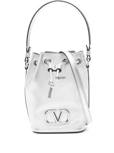 Pre-owned Valentino Garavani 2024 Metallic Bucket Bag In Silver