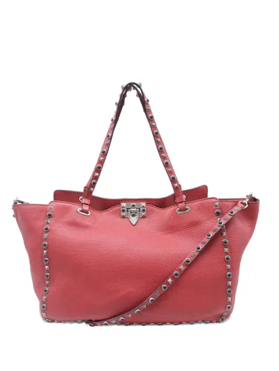 Pre-owned Valentino Garavani 2024 Rockstud Studded Tote Bag In Red