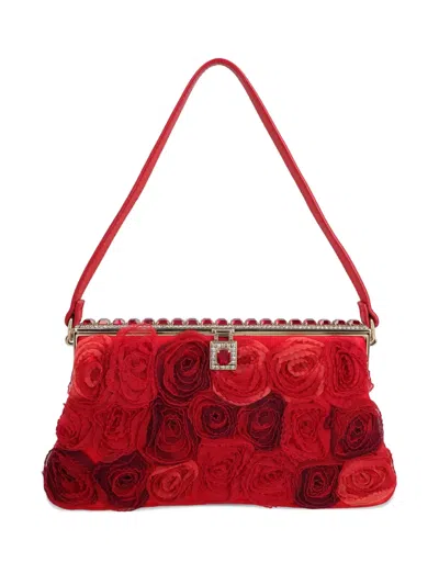 Pre-owned Valentino Garavani 2024 Rose-appliqué Shoulder Bag In Red