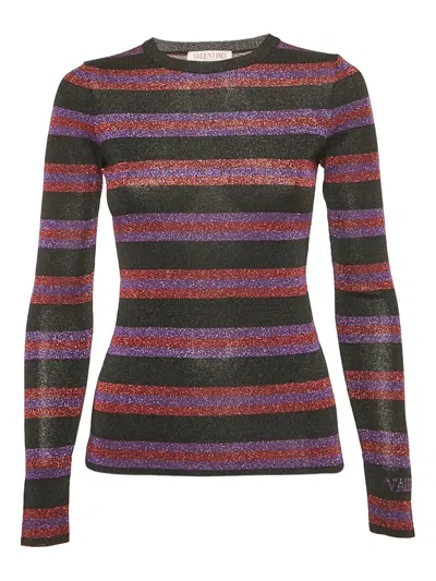 Pre-owned Valentino 2024 Striped Lurex Jumper In Purple
