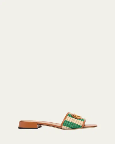Valentino Garavani 20mm Vlogo Leather And Striped Raffia Mule Sandals In Multi