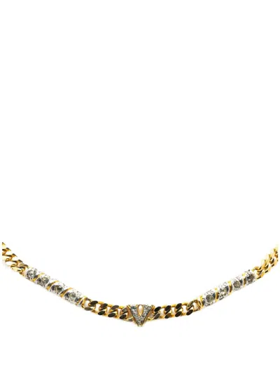 Pre-owned Valentino Garavani 20th Century Gold Plated V Costume Necklace