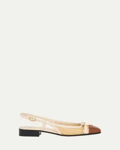 Valentino Garavani Valet Du Roi Tasseled Leather-trimmed And Raffia Slingback Ballet Flats In Brown