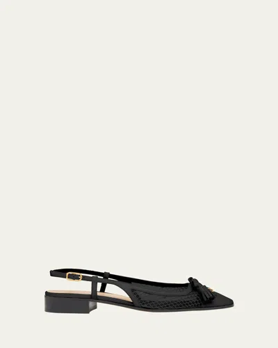 Valentino Garavani 25mm Vlogo Signature Valet Mesh And Leather Ballerina Flats In Black