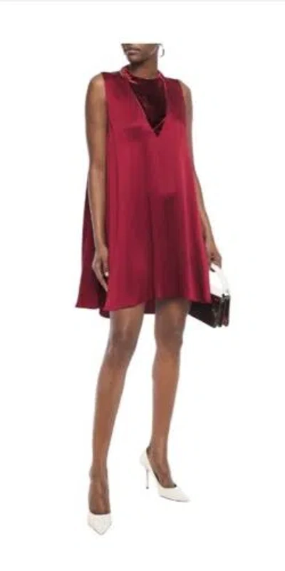 Pre-owned Valentino $2,790  Garavani Cutout Velvet Paneled Satin Mini Dress Sz 6 In Red