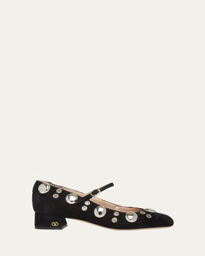 Valentino Garavani 30mm Nellcote Studded Suede Ballerina Pumps In Black