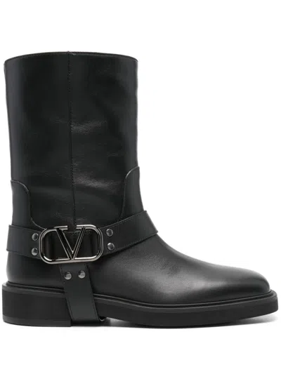 Valentino Garavani Leather Vlogo Ankle Boots In Black